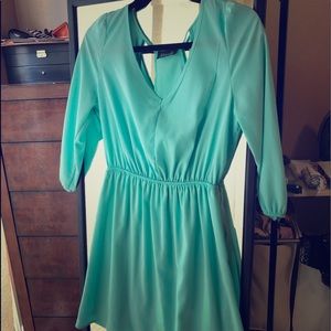 Turquoise 3/4 sleeve mini dress